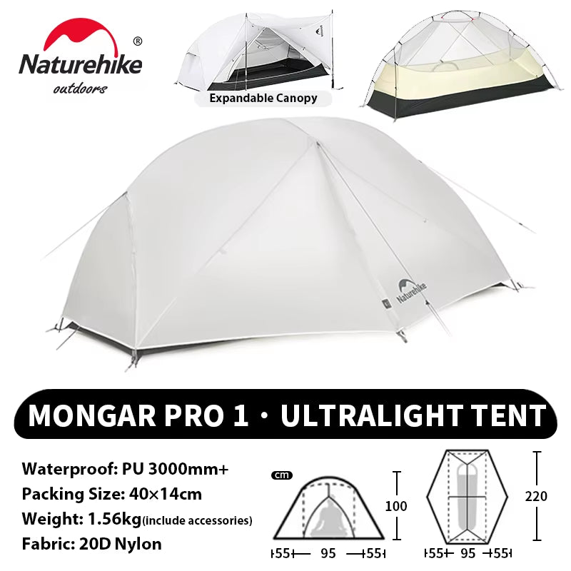 Mongar UL PRO 1-3 People Tent 20D Ultralight Travel Waterproof Hiking Survival Outdoor Camping Portable Sun Shelter