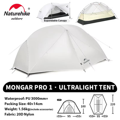 Mongar UL PRO 1-3 People Tent 20D Ultralight Travel Waterproof Hiking Survival Outdoor Camping Portable Sun Shelter