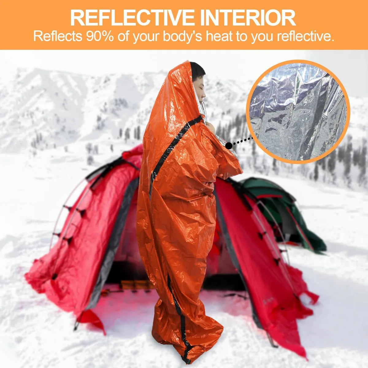 2Pc Emergency Sleeping Bag/Survival Bivy Sack Mylar Thermal Emergency Blanket/Lightweight Shelter for Camping Gear Hiking Travel